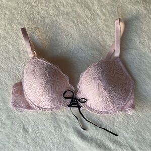 Vintage Anchor Blue Bra Light Pink black Lace Underwire 32B Bikini Eye Candy